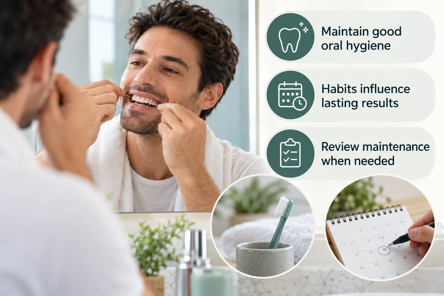 Result Ten — A Long-Lasting Outcome: Maintain good oral hygiene; Habits influence lasting results; Review maintenance when needed