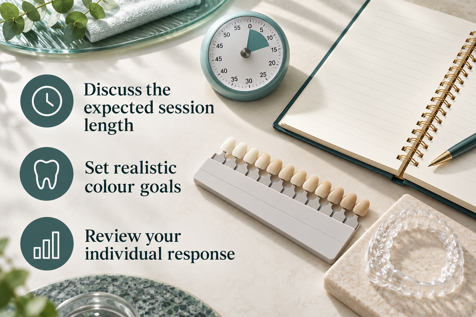 Result Six — A Whiter Smile in One Hour: Discuss the expected session length; Set realistic colour goals; Review your individual response